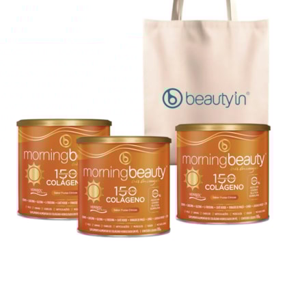 KIT 3 Morningbeauty 195G Colágeno Sabor Frutas Cítricas 7%OFF + EcoBag